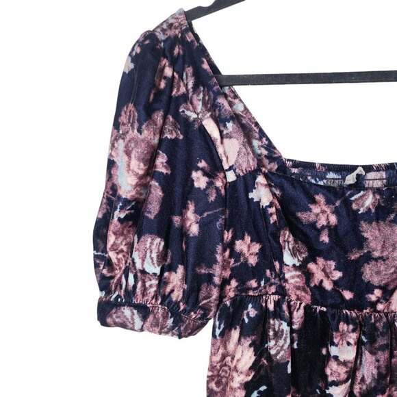 Urban Outfitters Floral Puff Sleeve Dress M Polyester Babydoll Whimsygoth Velvet - Picture 3 of 8